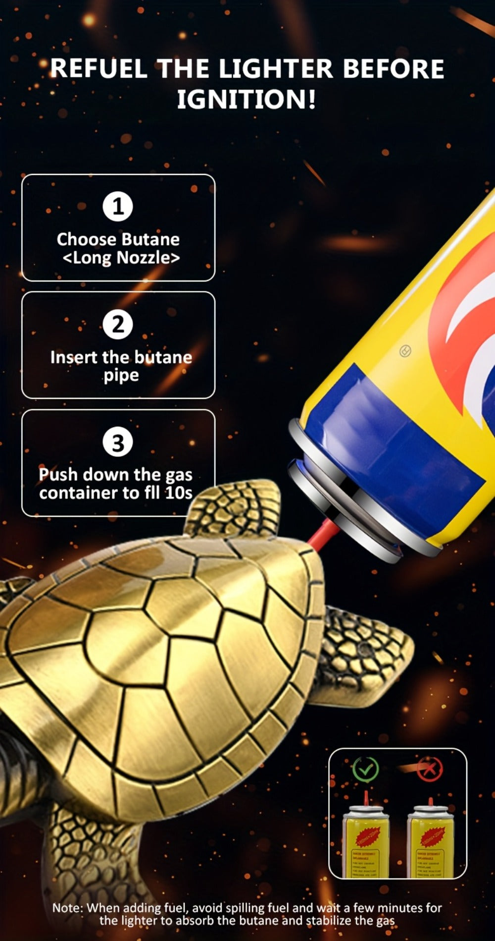 Turtle Lighter Refillable Soft Flame - Creative Novelty Butane Lighter with Adjustable Flame, Aluminum Alloy Shell, Desktop Portable Design, Cool Gift for Men, Birthday Holiday Gift, Golden & Bronze