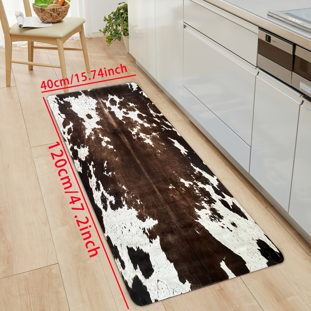 Cowhide Patterned Kitchen Mats Set of 2 ¨C Memory Foam Anti-Fatigue Floor Mats, Non-Slip Animal Print Cushioned Standing Mat for Kitchen Hallway Bathroom Laundry Room