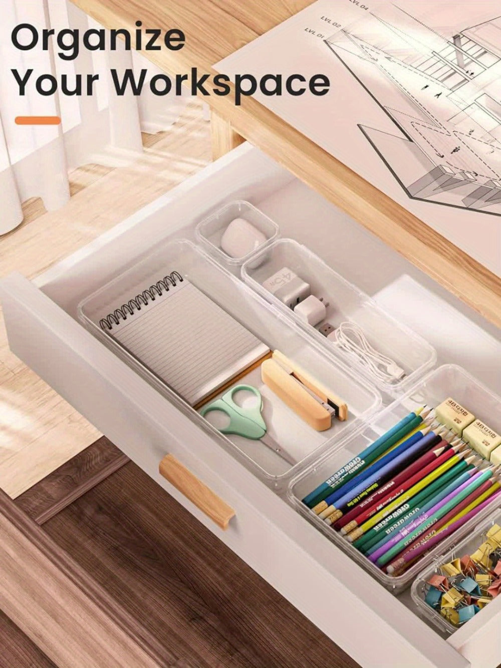 Drawer Organizer Set 25pcs Transparent Plastic Storage Boxes | Bathroom Vanity Makeup Organizer Tray for Cosmetics, Jewelry, Office Desk & Bedroom Dresser - Multifunctional PET Stackable Divider Kit