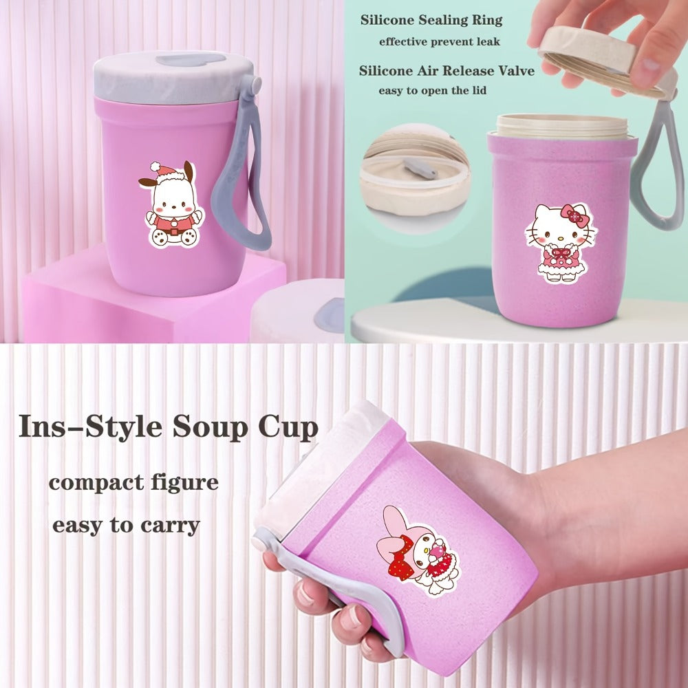 Sanrio Lunch Box Set 53pcs Bento Box with Thermal Bag Breakfast Cup Portable Sealed Compartment Microwave Dishwasher Safe for Work Picnic School