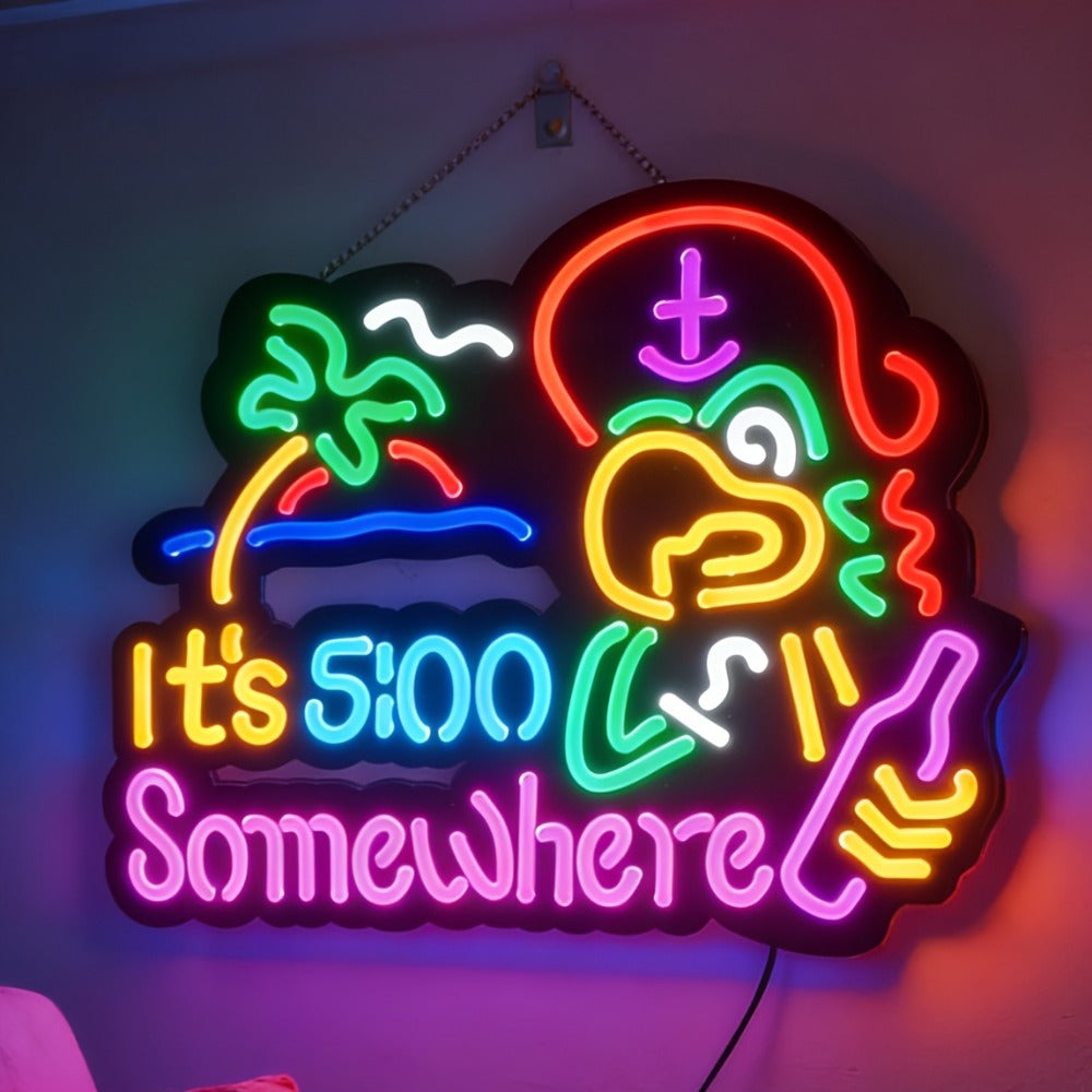 Neon Light Sign Beer O'Clock It's 5 O'Clock Somewhere Bar Sign LED Wall Decor for Man Cave Home Bar Pub Game Room Party Birthday Bedroom Window Decoration Gift