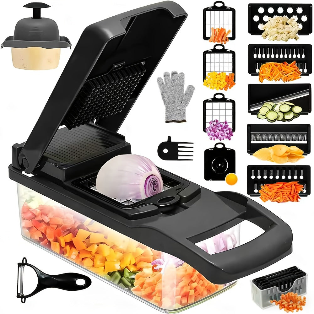 Vegetable Chopper 18-in-1 Upgraded Mandoline Slicer - Professional Onion Chopper Food Dicer Cutter with Container, Adjustable Multifunctional Vegetable Slicer for Kitchen, Gray