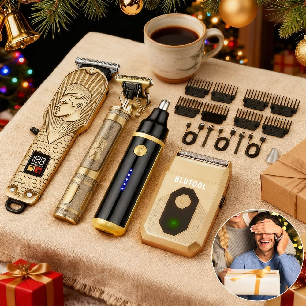 Men's Grooming Set 2 or 4 Piece - Cordless Electric Hair Clipper, T-Shaped Beard Trimmer, Nose Hair Trimmer & Electric Shaver, LED Display Professional Haircutting Beauty Kit, Father's Day Birthday Christmas Gift