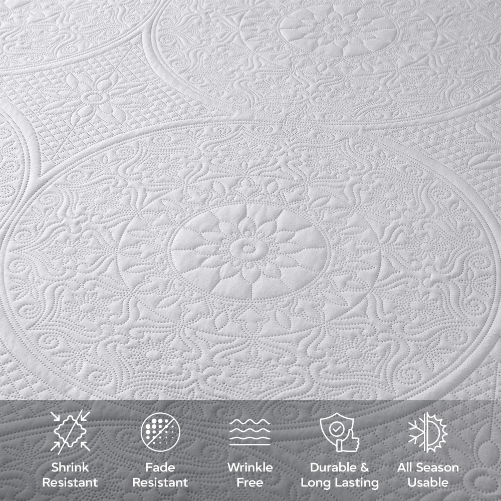 Quilted Bedspread Set 3 Piece ¨C Soft Floral Coverlet with Pillow Shams, Lightweight Breathable Quilt for Bedroom & Guest Room, All Season Bed Cover