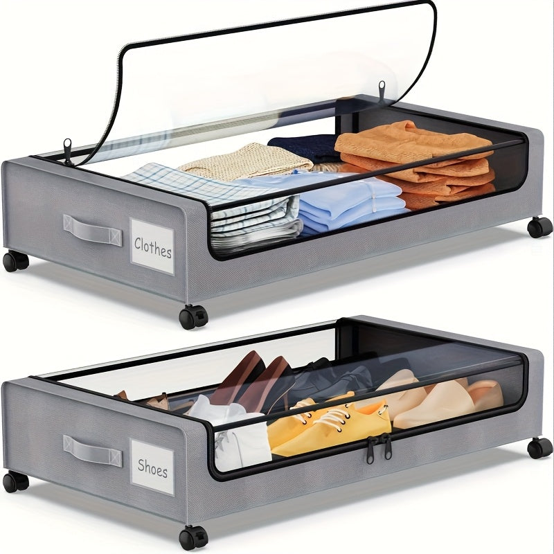 Under Bed Storage Containers with Wheels - Foldable Closet Organizer Bins with Label Holder for Clothing Blankets Shoes Comforter Pillows Bedding