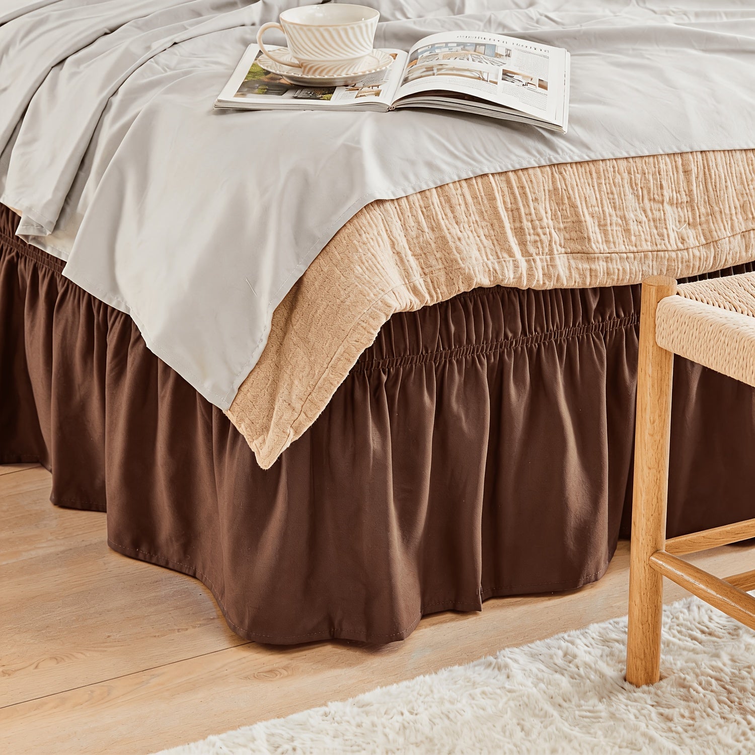 Ruffled Bed Skirt with Adjustable Elastic - Twin Full Queen King, 15-Inch Drop, Machine Washable, 30 Colors