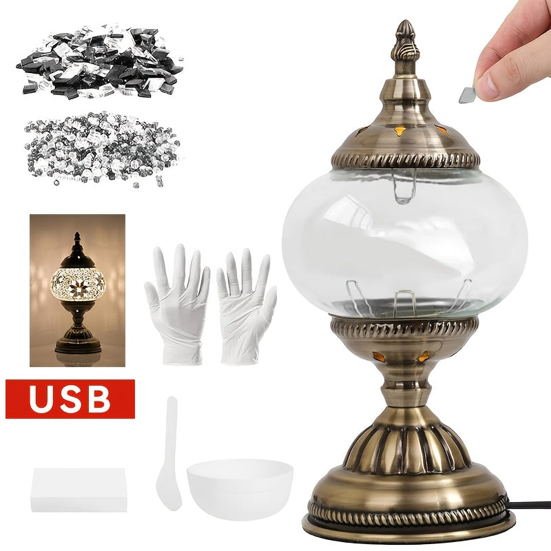 DIY Mosaic Lamp Kit Handmade Glass Table Lamp, Colorful Stained Glass Bedside Night Light with Antique Bronze Base, Decorative Desktop Lamp for Living Room, Bedroom & Home Decor (Multiple Colors)