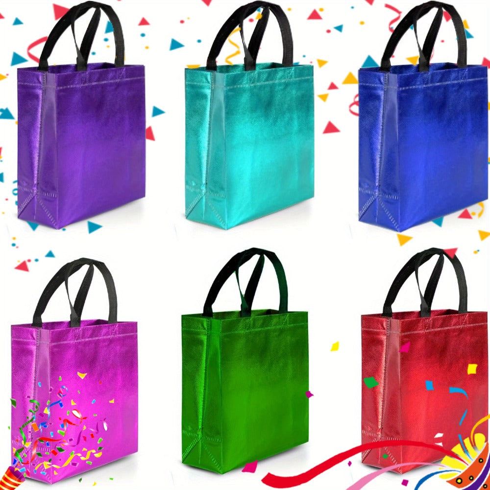 Gift Bags 12 Pack Mixed Colors Glossy Shiny Reusable Gift Bags with Handles for Birthday Party Favor Goodie Bags Wedding Baby Shower 8x10x4 Inch