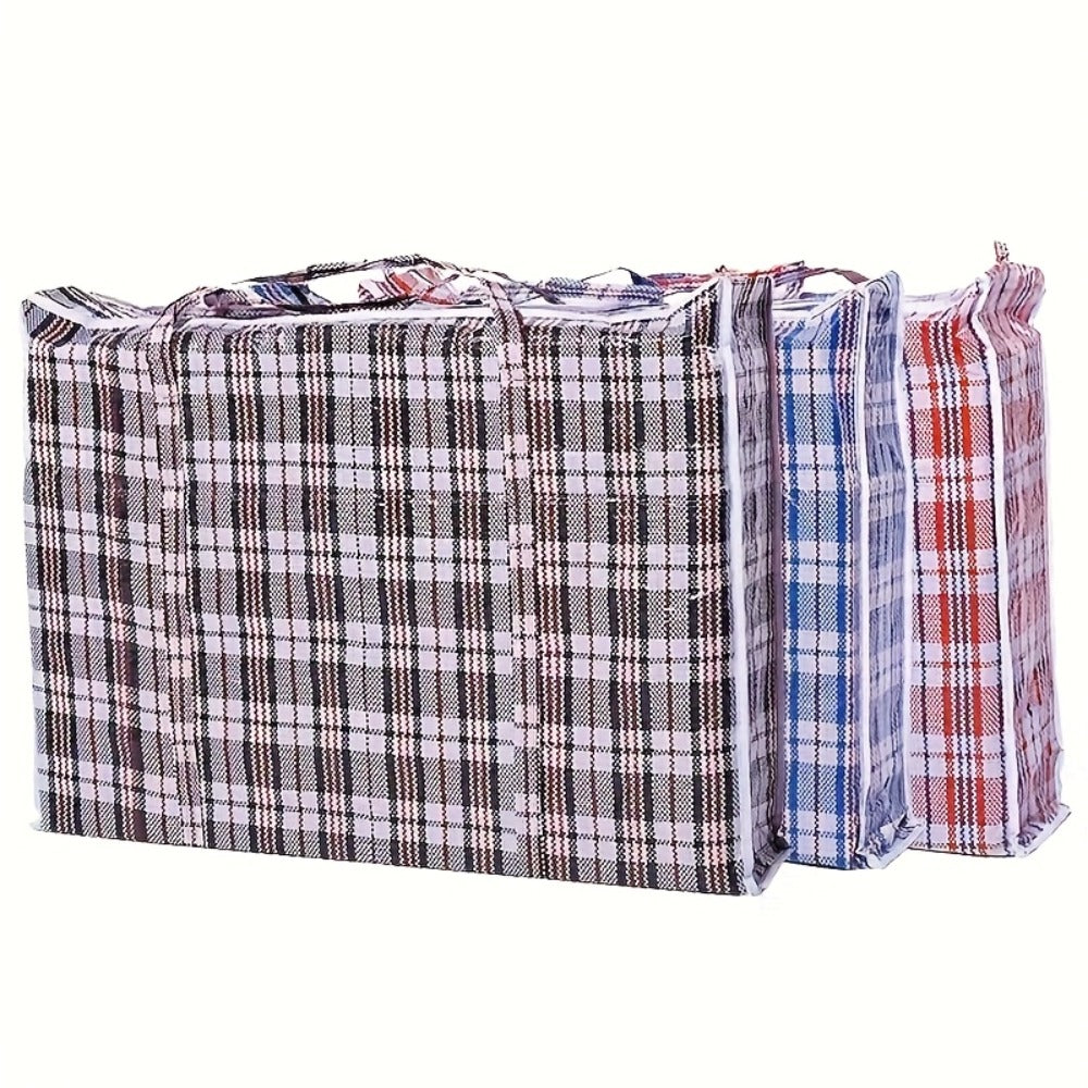 Large Moving Storage Bags 3 Pack Heavy Duty Reusable Zipper Organizer Bags for Clothes Bedding Blankets, High Capacity Checkered Fabric Bags for Home Moving Closet Organization Holiday Decor Storage