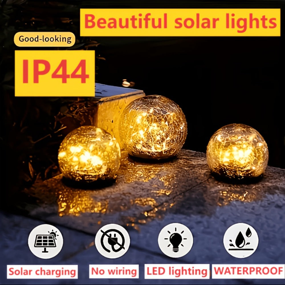 Solar Garden Lights Cracked Glass Ball ¨C LED Outdoor Decorative Solar Lawn Lights IP44 Waterproof with Ground Stake for Garden, Yard, Pathway & Lawn ¨C Set of 2 or 4