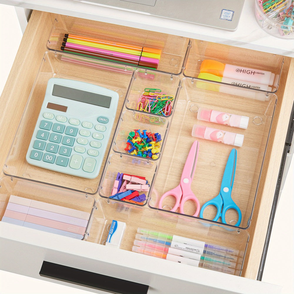 Clear Drawer Organizer Set 60pcs Plastic Storage Bins 4 Sizes for Desk Office Home Kitchen