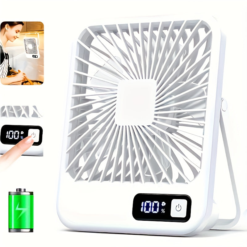 Mini Desktop Fan Square Design | Ultra-Quiet 5-Speed USB Rechargeable 1800mAh Portable Cooling Fan for Home, Office, Car & Travel ¨C Compact Lightweight Personal Desk Fan, White & Pink