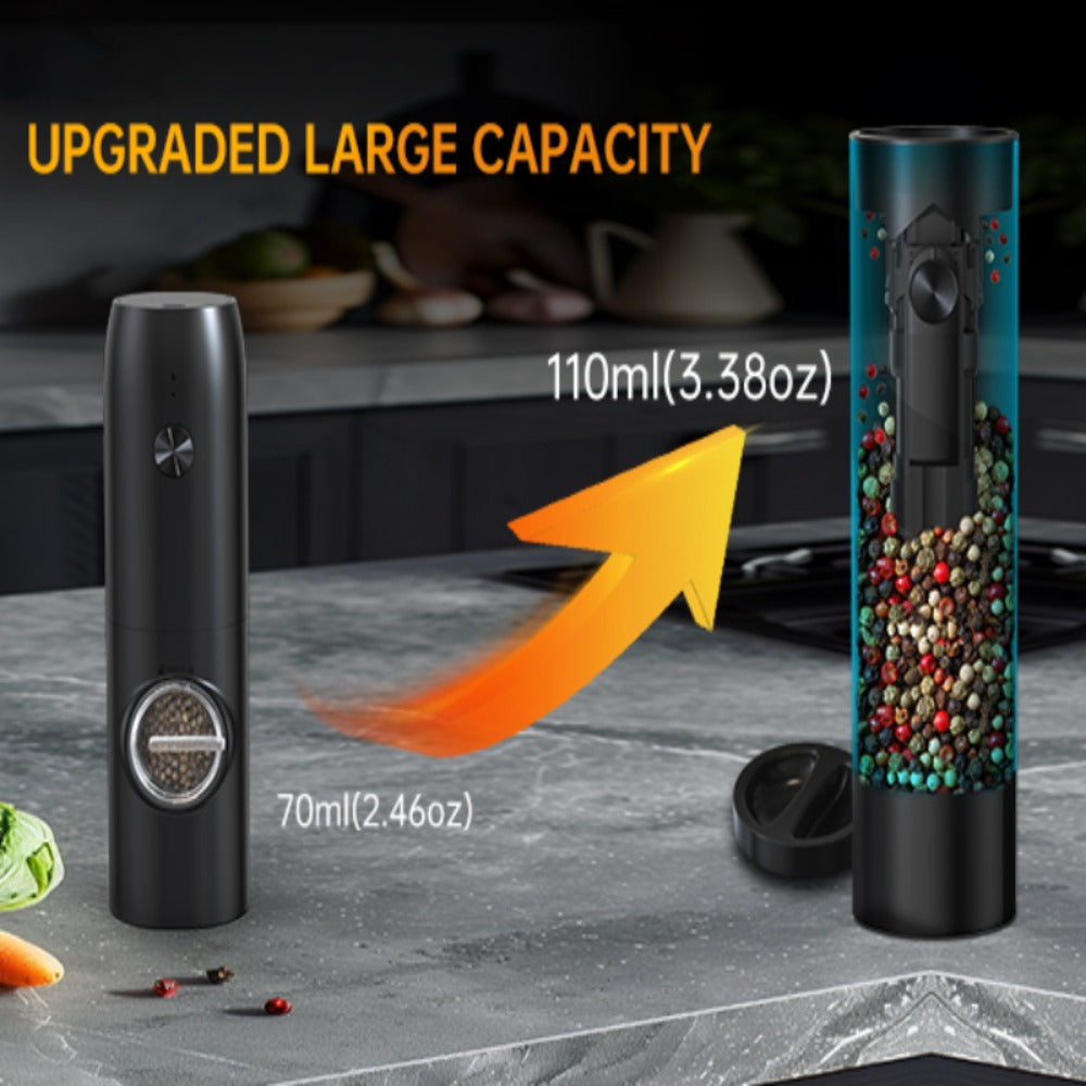 Electric Salt and Pepper Grinder Set with LED Light & Gravity Sensor ¨C USB Rechargeable, Top-Fill, Large Capacity Automatic Spice Mill ¨C 1 or 2 Pack Kitchen Gift Set