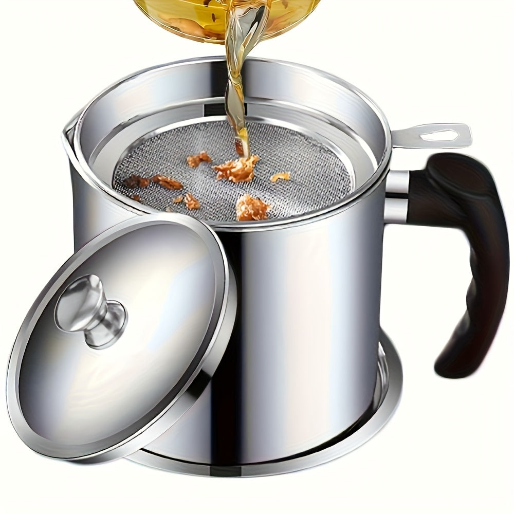 Grease Container with Strainer Stainless Steel BPA Free - Kitchen Bacon Fat Storage Can with Easy Pour Handle for Cooking Oils and Fats, Essential Kitchen Accessory