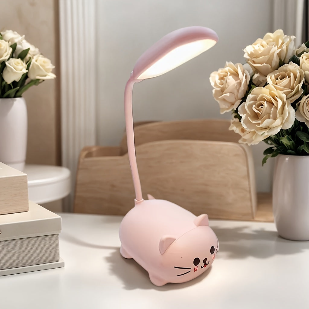Cute Animal LED Night Light ¨C Mini Cartoon Table Lamp, Foldable USB Rechargeable, Portable Desk Reading Light for Bedroom Kids Room, Blue Bunny Cat Styles, Kawaii Room Decor Lamp