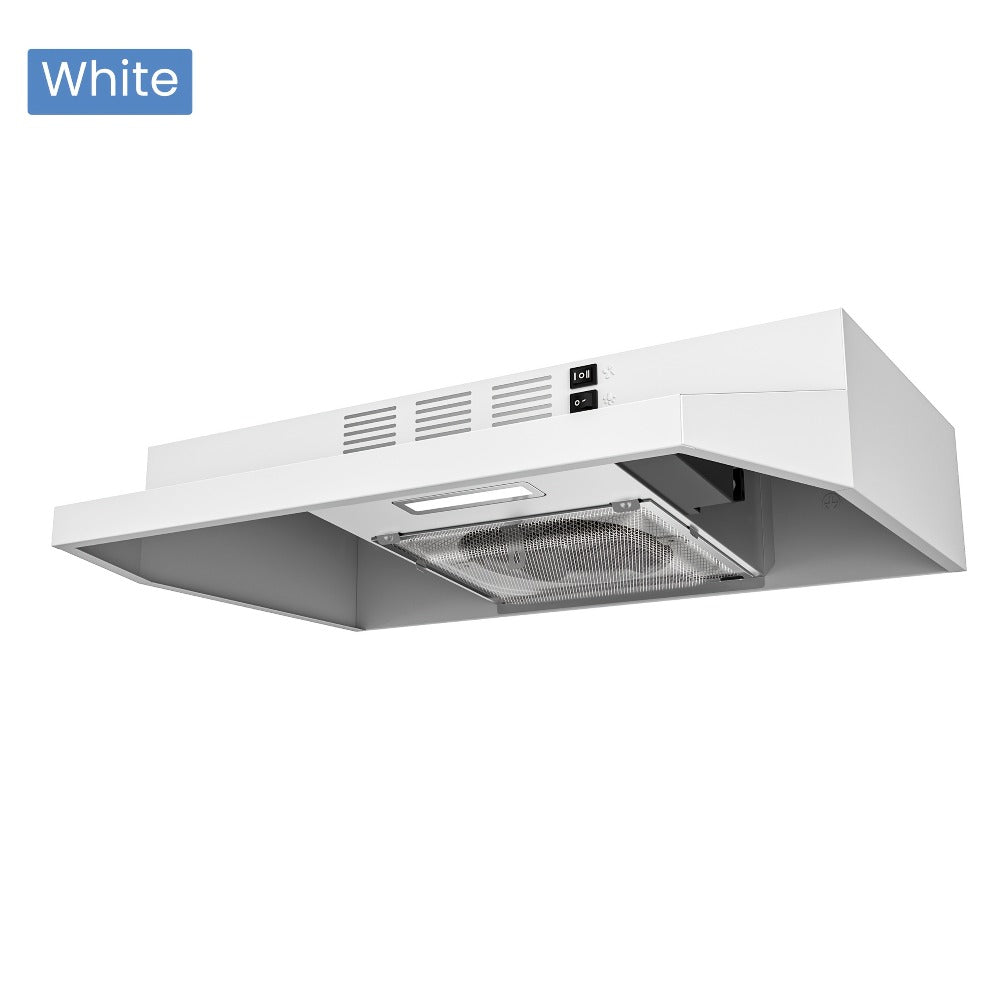 Range Hood 30 Inch Under Cabinet 350 CFM Ducted Ductless Convertible Kitchen Vent Hood with LED Light 2-Speed Exhaust Fan Stainless Steel Black White