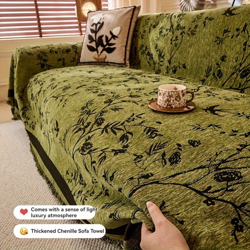 Sofa Cover Chenille Thickened Non-Slip Couch Slipcover Floral Pattern for Living Room Office Pet-Safe All-Season ¡ª 1 2 3 4 Seater Sizes