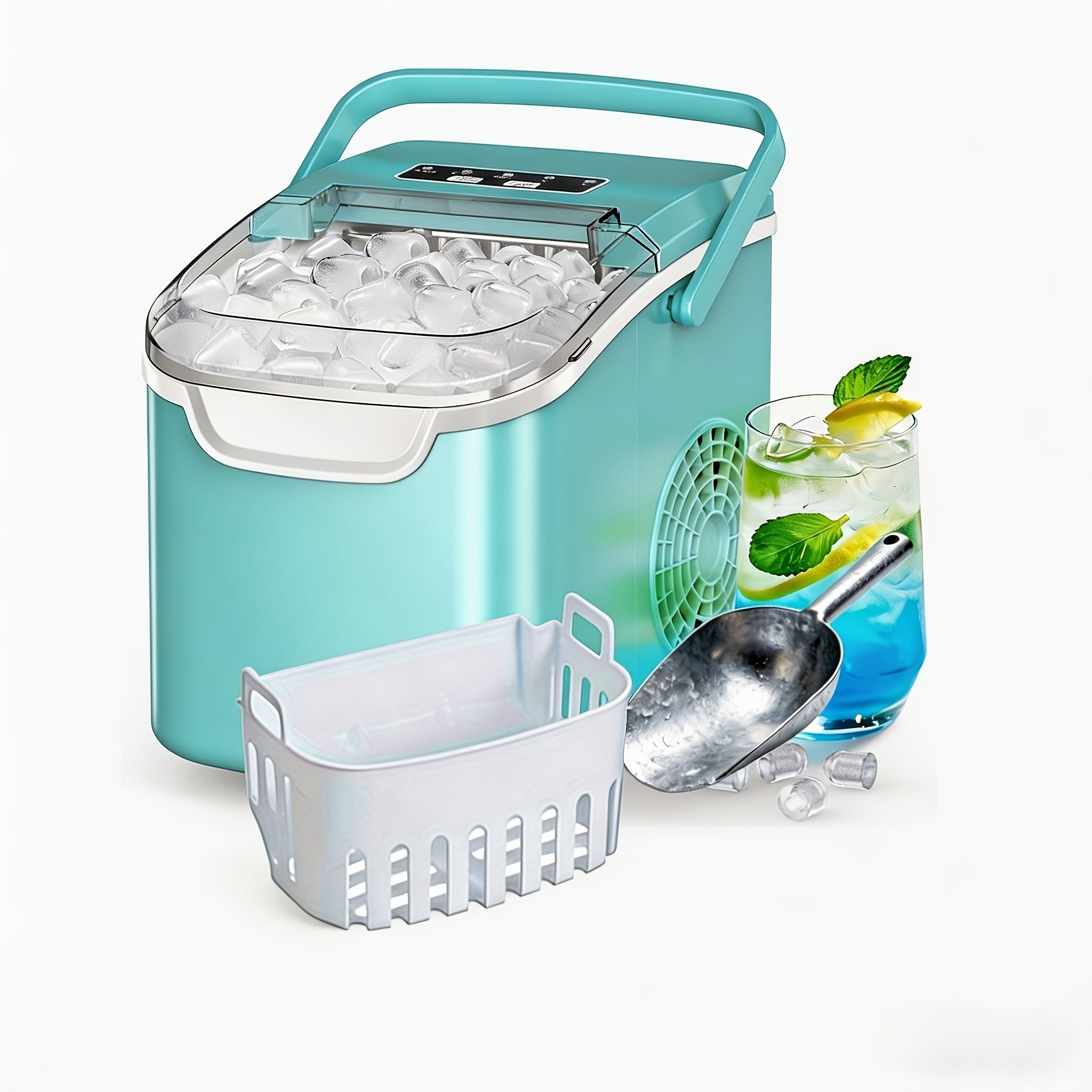Portable Ice Maker Machine 26 Lbs/Day - Countertop Ice Maker Makes 8 Ice Cubes in 6 Minutes, 2 Ice Sizes, Self-Cleaning with Basket & Scoop for Home Kitchen Party Camping Bar RV, 4 Colors Available