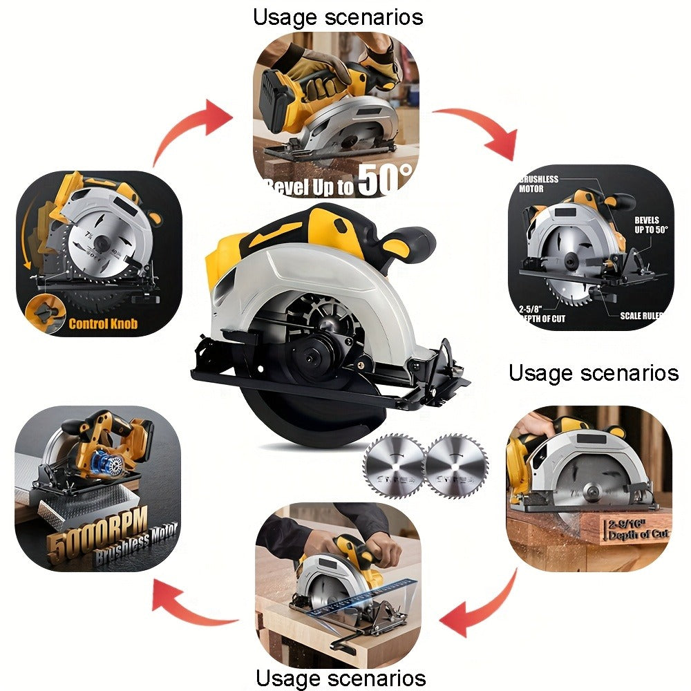 Brushless Cordless Circular Saw for Dewalt 20V MAX Battery - 7-1/4 Inch 0-50¡ã Bevel Cut Electric Saw with Saw Blades Included