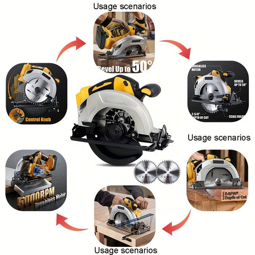 Brushless Cordless Circular Saw for Dewalt 20V MAX Battery - 7-1/4 Inch 0-50¡ã Bevel Cut Electric Saw with Saw Blades Included