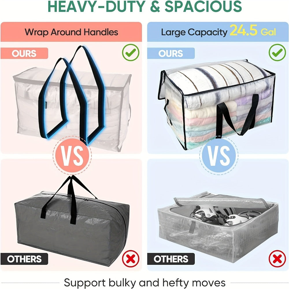 Heavy Duty Moving Bags Oversized Storage Tote with Reinforced Handles for Clothes Packing and Moving Supplies, Large Capacity Transparent Moving Bag 1pc or 6 Pack
