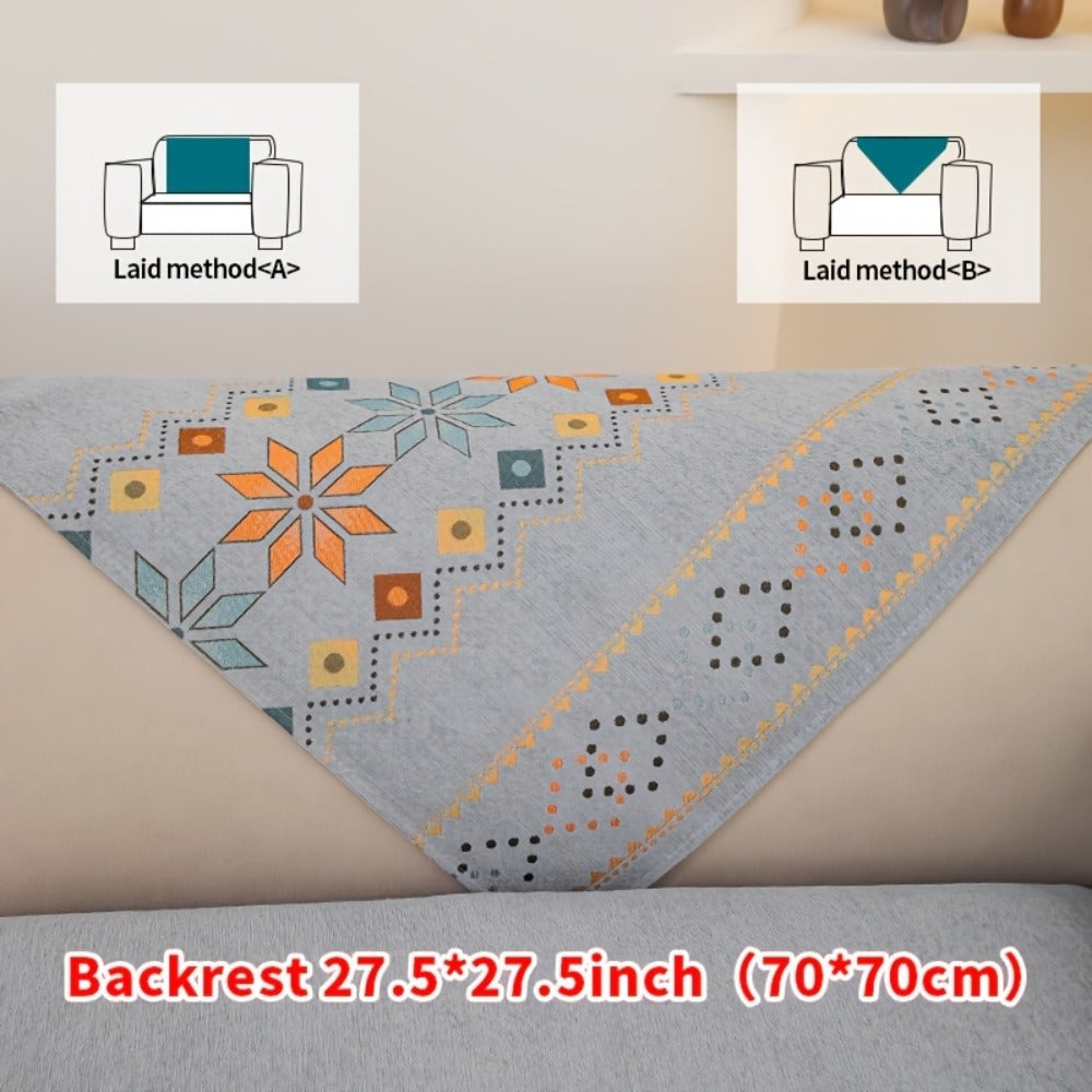 Chenille Sofa Cover Bohemian Style Jacquard Knit Anti-Slip Pet Friendly All Season Sofa Mat Protector - Single 2 3 4 Seater Armrest Backrest Pillow Case Grey White Yellow