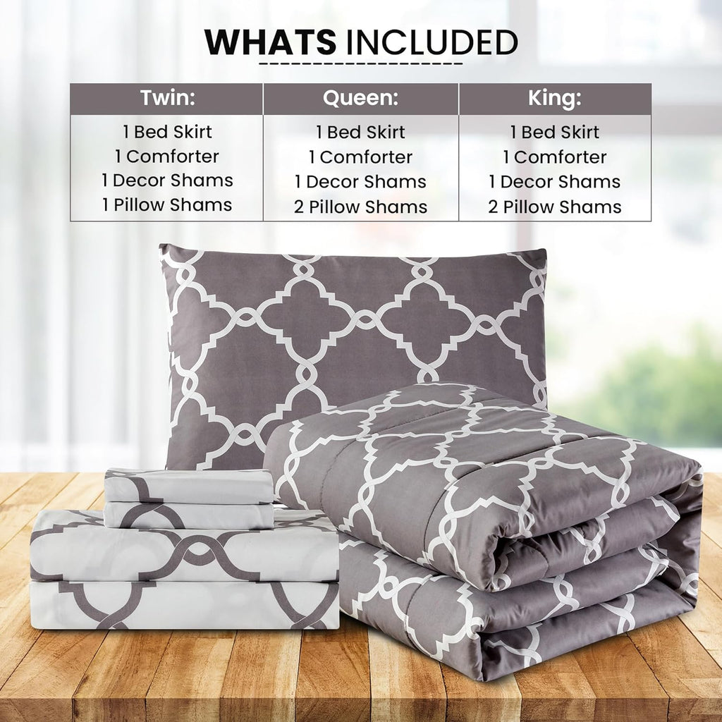 5-Piece Comforter Set ¨C Down Alternative Reversible Quilted Bedding with Bed Skirt & Pillow Shams, Twin Queen King, All Seasons ¨C 13 Colors