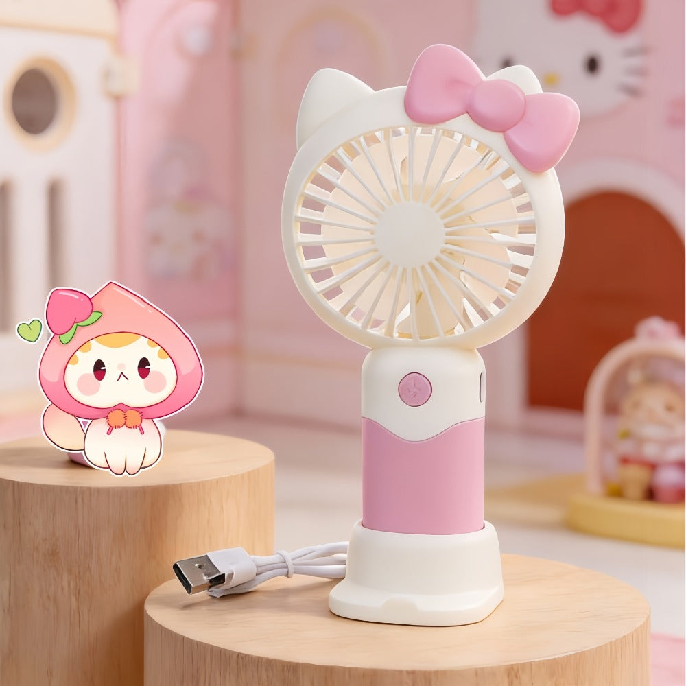 Hello Kitty Mini Fan USB Rechargeable Handheld Portable | Cute Sanrio Detachable Desktop Electric Fan for Girls Kids | 2-in-1 Handheld & Desk Fan for Travel Office School Home | Blue Pink Purple