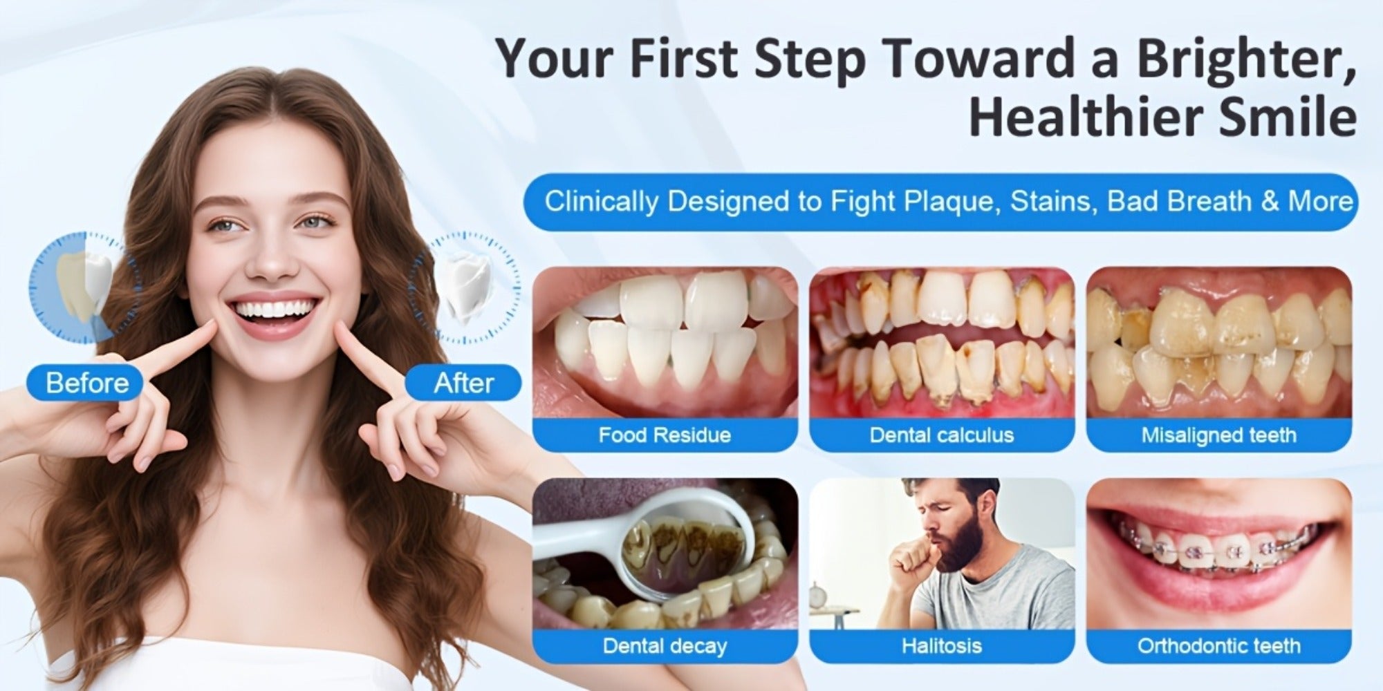 Water Flosser Cordless Oral Irrigator - Rechargeable Electric Dental Cleaner with 6 Interchangeable Nozzles, Adjustable Pressure Control, Plaque & Tartar Removal, USB Powered, Portable for Home & Travel Use
