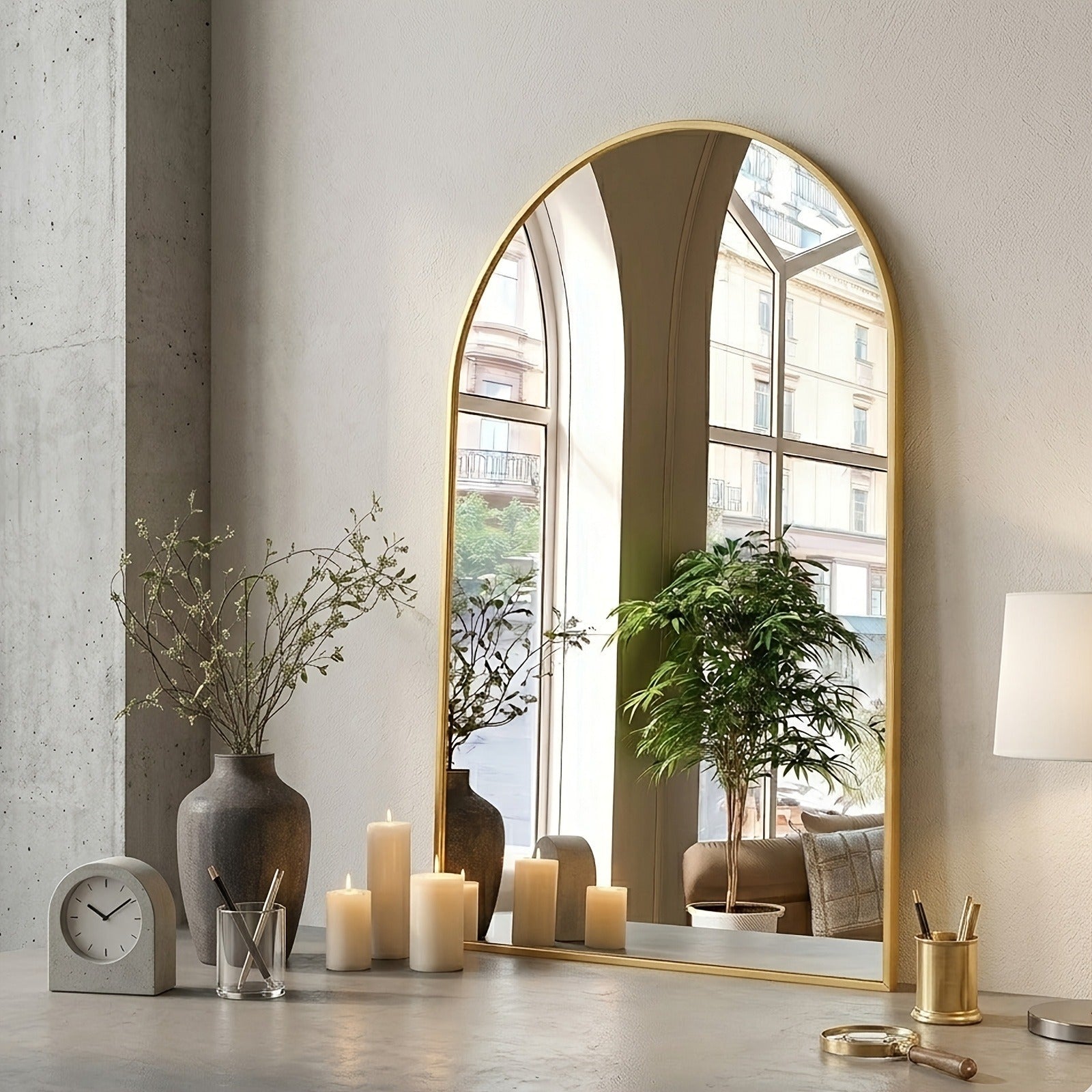 Arched Bathroom Mirror Metal Frame Wall Mounted Vanity Mirror Golden Black