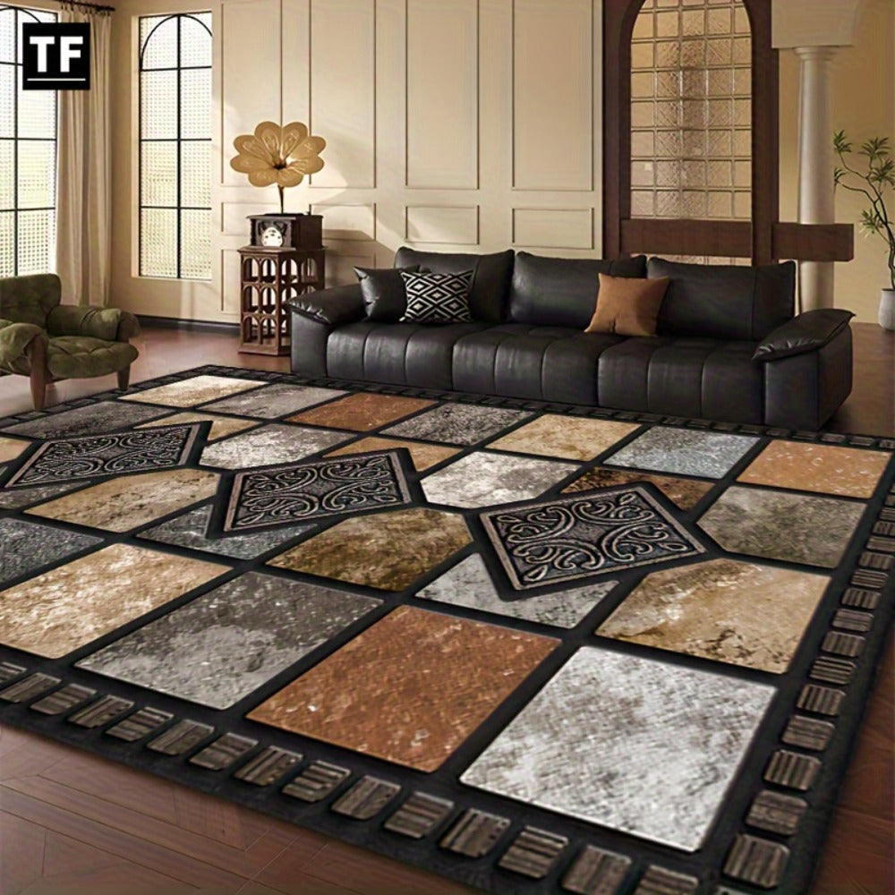 Marble Print Area Rug Luxury Soft ¨C Non-Slip Indoor Outdoor Carpet for Living Room, Bedroom & Entryway, Warm Cozy Tile Pattern Floor Mat, 56x80 Inches