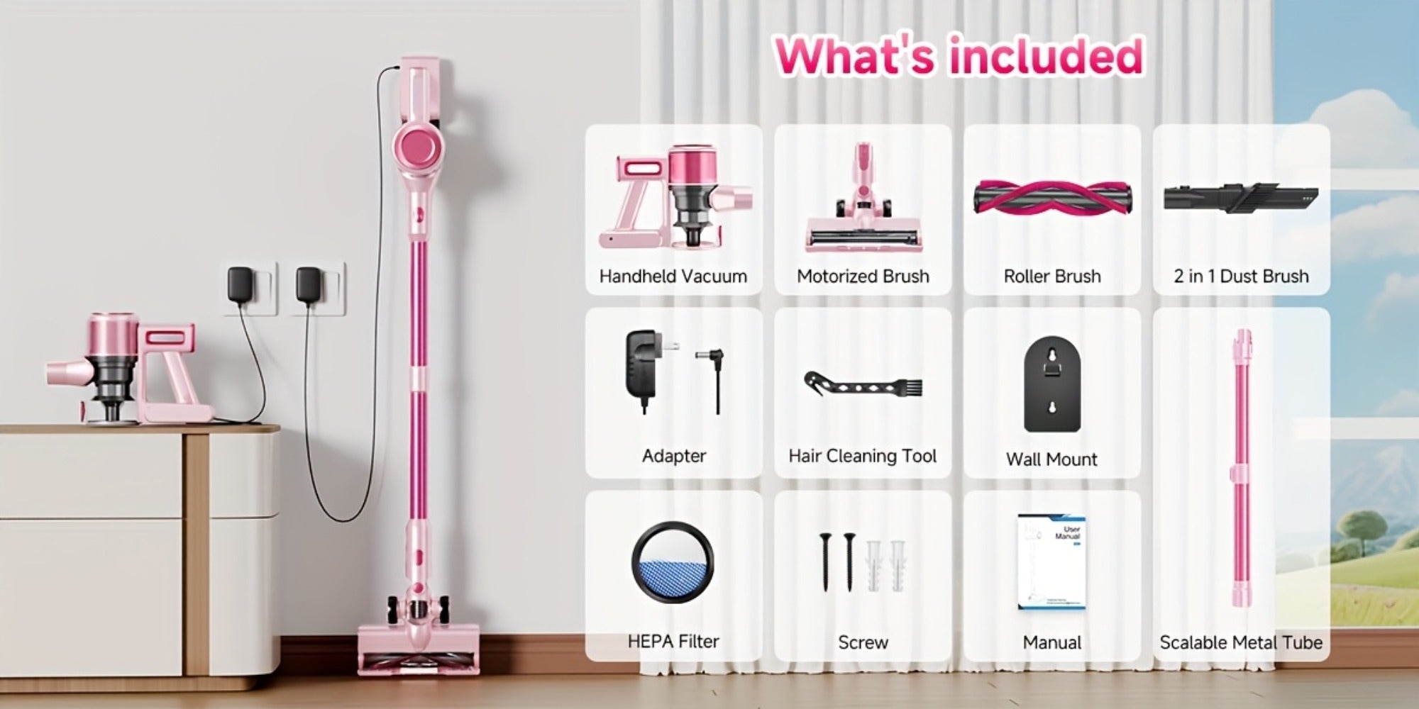 Cordless Vacuum Cleaner 55KPa 8-in-1 Stick Vacuum with LED Light 180¡ã Swivel Lightweight Wireless for Hardwood Carpet Pet Hair Stairs Car Sofa Home Office