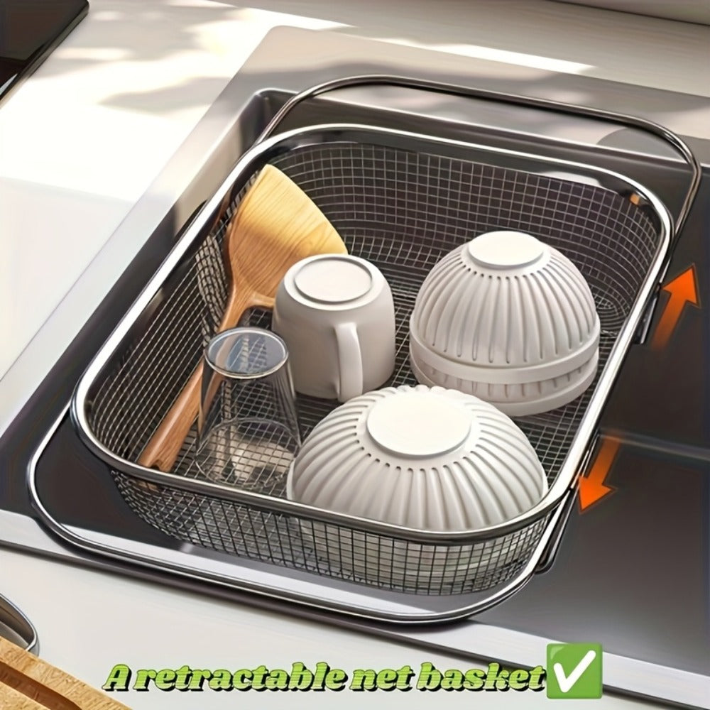 Expandable Stainless Steel Colander & Drain Basket ¨C Adjustable Strainer for Vegetables, Fruits & Kitchen Sink Use