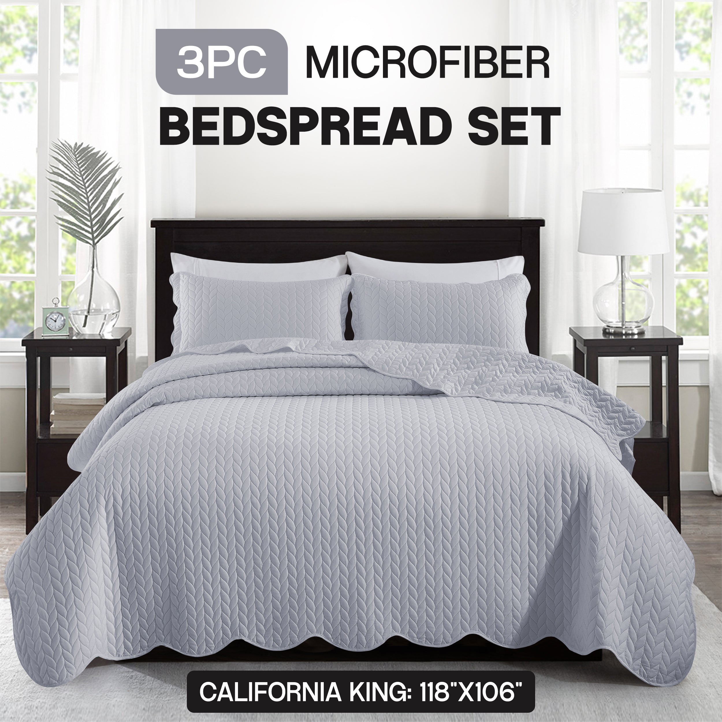 Bedspread Set 3-Piece Microfiber Floral Coverlet with Pillow Shams - Soft Breathable Lightweight All-Season Bed Cover for Queen King Twin California King