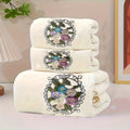 Embroidered Flower Towel Set 3-Piece Soft Absorbent Skin-Friendly Bath Towel and Face Towels for Bathroom Home Bathing Beach
