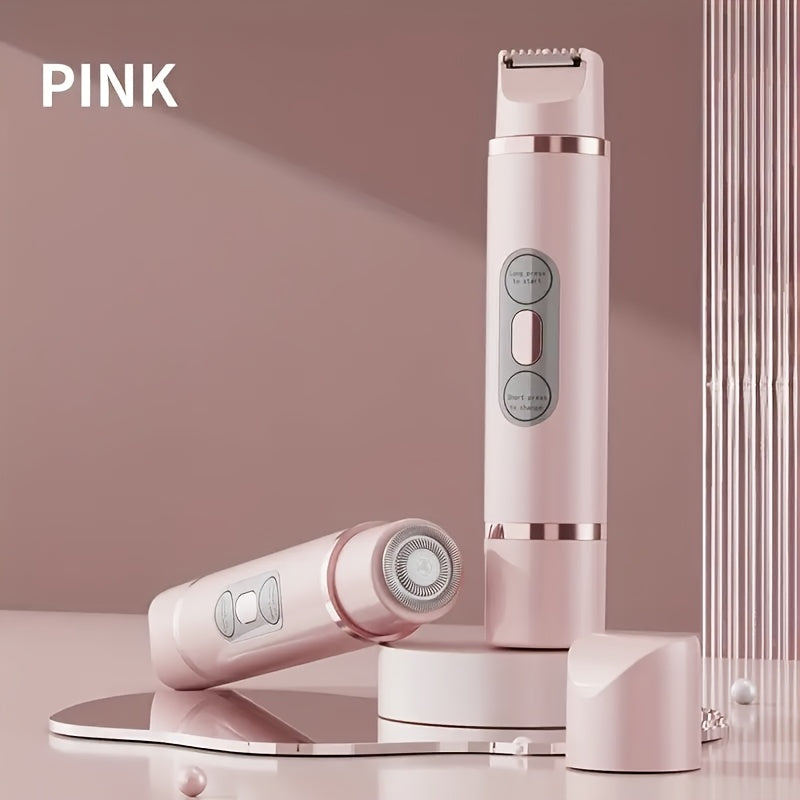 Electric Shaver for Women 2-in-1 USB Rechargeable - Wet & Dry Hair Removal for Bikini, Face, Legs, Underarms & Eyebrows, Portable Cordless Lady Shaver with Stainless Steel Blade, Pink