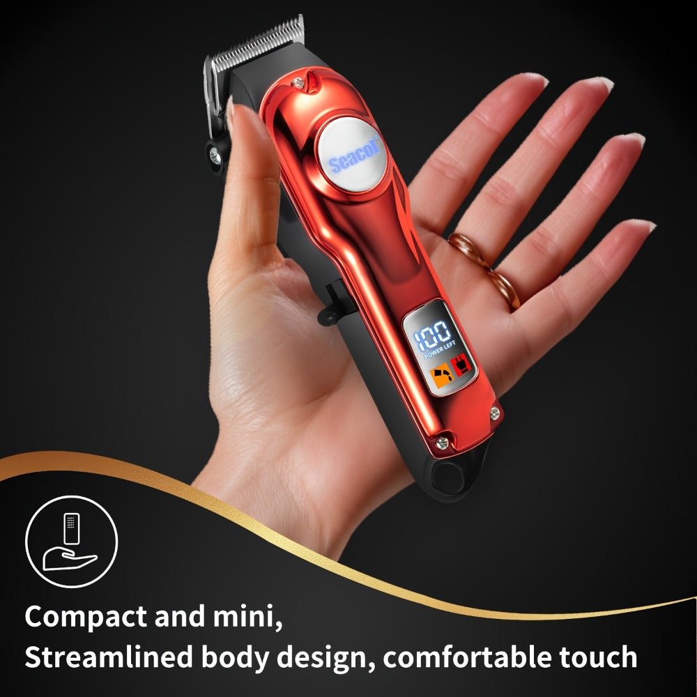Men's Hair Clipper Set with T-Trimmer - USB Rechargeable Electric Hair Cutting Kit with LED Display, Cordless Grooming Combo for Beard Shaping, Fading & Detailing, Holiday Gift for Men, Red