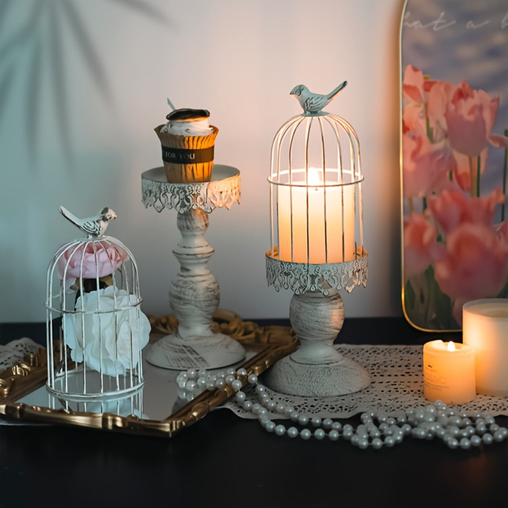 Birdcage Candle Holders Set of 2, Vintage Metal Candlestick Holders with Polished Finish ¡ª Wedding Table Centerpieces, Home Decor & Christmas Decoration | Black & White