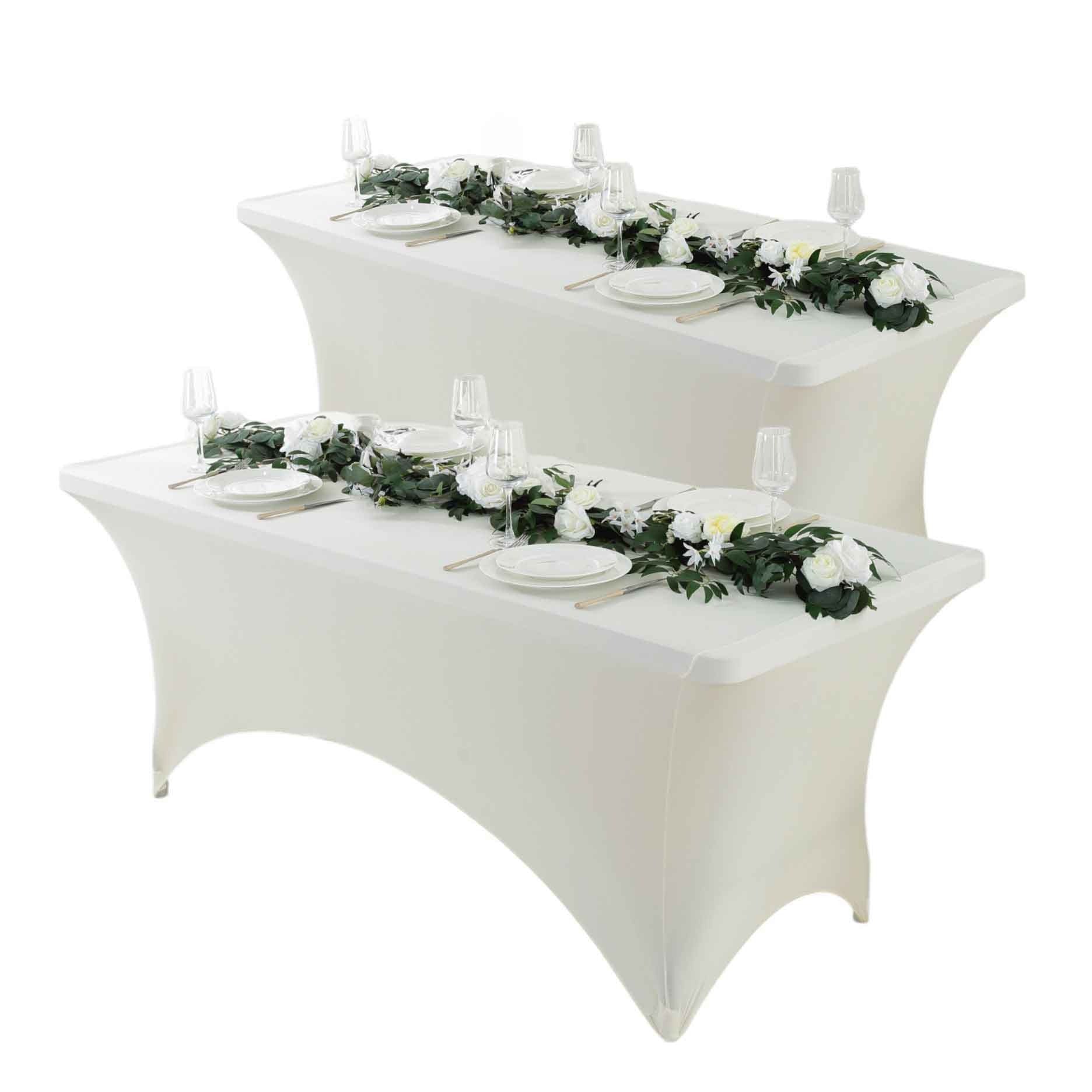 Spandex Fitted Tablecloth 4ft 6ft 8ft | Wrinkle-Free Stretch Rectangle Table Cover for Wedding Party Event Banquet