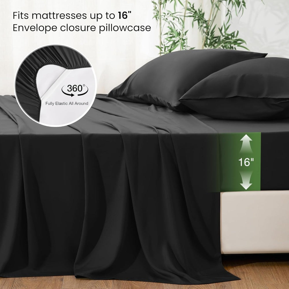 Bamboo Bed Sheet Set Ultra Soft Cooling - 100% Viscose Bamboo Sheets Twin Full Queen King, Breathable Luxury Bedding for Hot Sleepers, Deep Pocket 16 Inch, Hotel Quality, 11 Colors