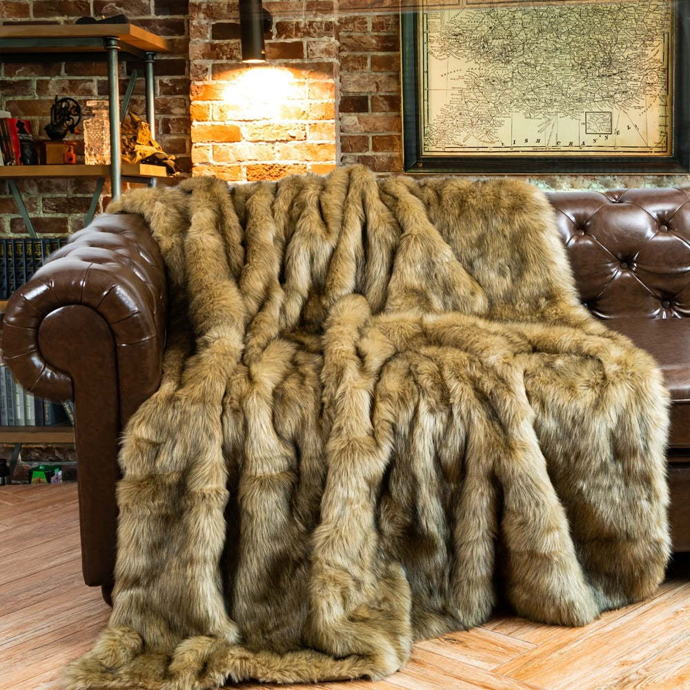 Long Hair Fluffy Reversible Plush Velvet Throw Blanket ¨C 300-350gsm Soft Elegant Throw for Couch & Bed, 6 Colors, 2 Sizes