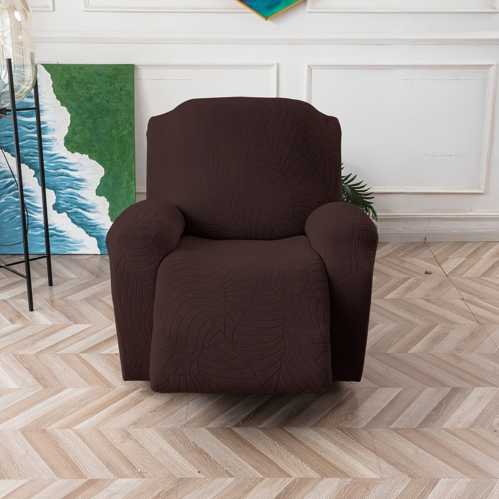 Recliner Chair Cover Slipcover 4-Piece Set ¨C Leaf Jacquard Stretch Furniture Protector with Storage Pocket, Non-Slip Recliner Sofa Cover for Living Room, Machine Washable, 6 Colors Available