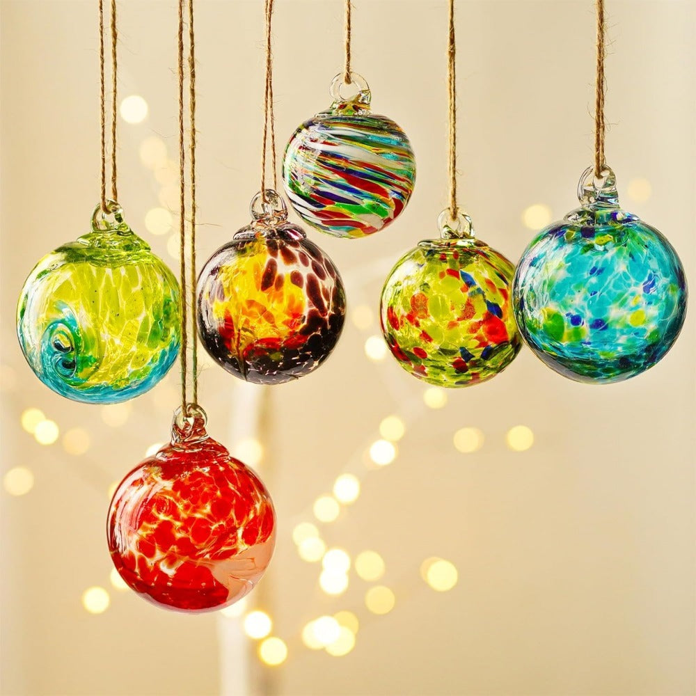 Hand Blown Glass Christmas Ornaments Set of 6 - Multicolor Hanging Ball Decorations for Christmas Tree Home Window Garden Patio - Witch Gazing Balls Gift for Mom Wife Women Friends