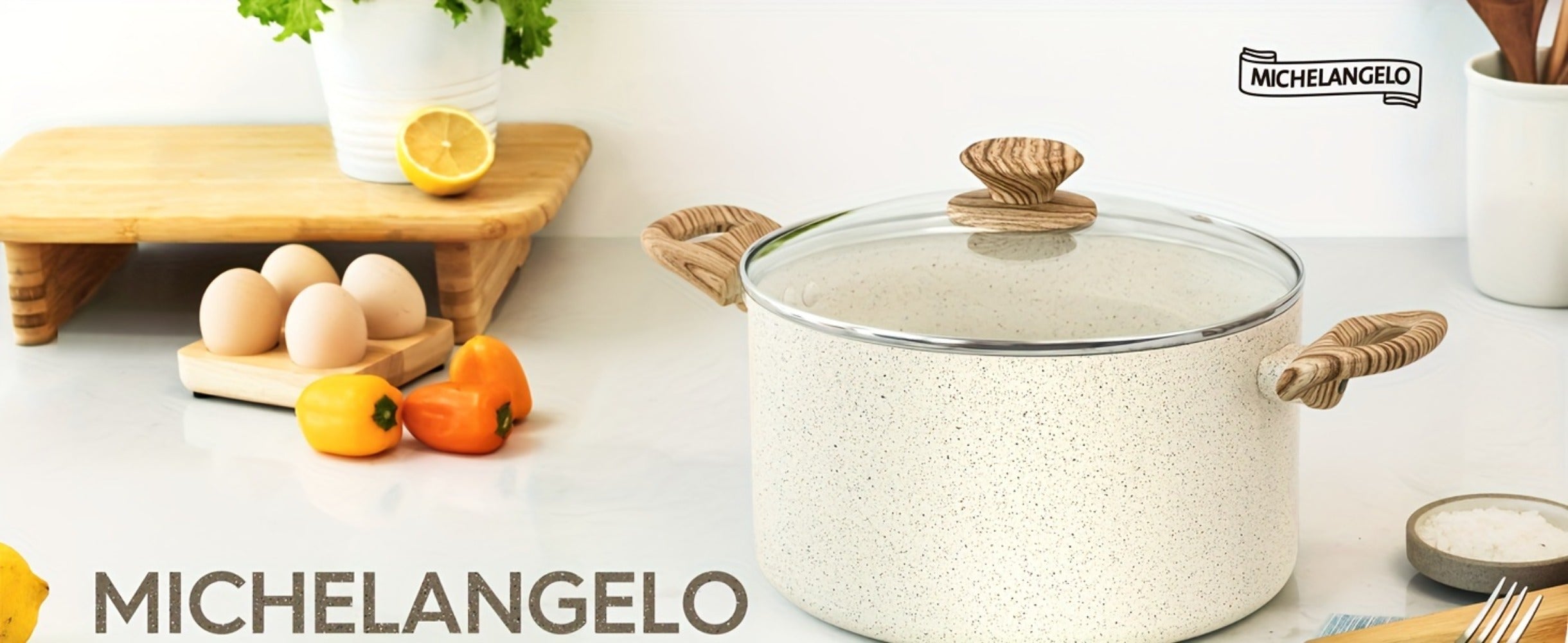Nonstick Stock Pot Granite Soup Pot with Lid Induction Compatible Aluminum PFOA Free Stay Cool Handle for Soup Stew Pasta Seafood Curry 5qt 6qt 8qt 10qt Black White