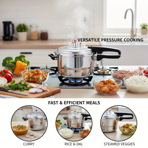 Aluminum Pressure Cooker Stovetop - 4.5Qt & 8Qt with Exhaust Valve & Multiple Safety Protections, Compatible with Gas & Induction Stoves, Canning Rack Included, Family Meals & Catering