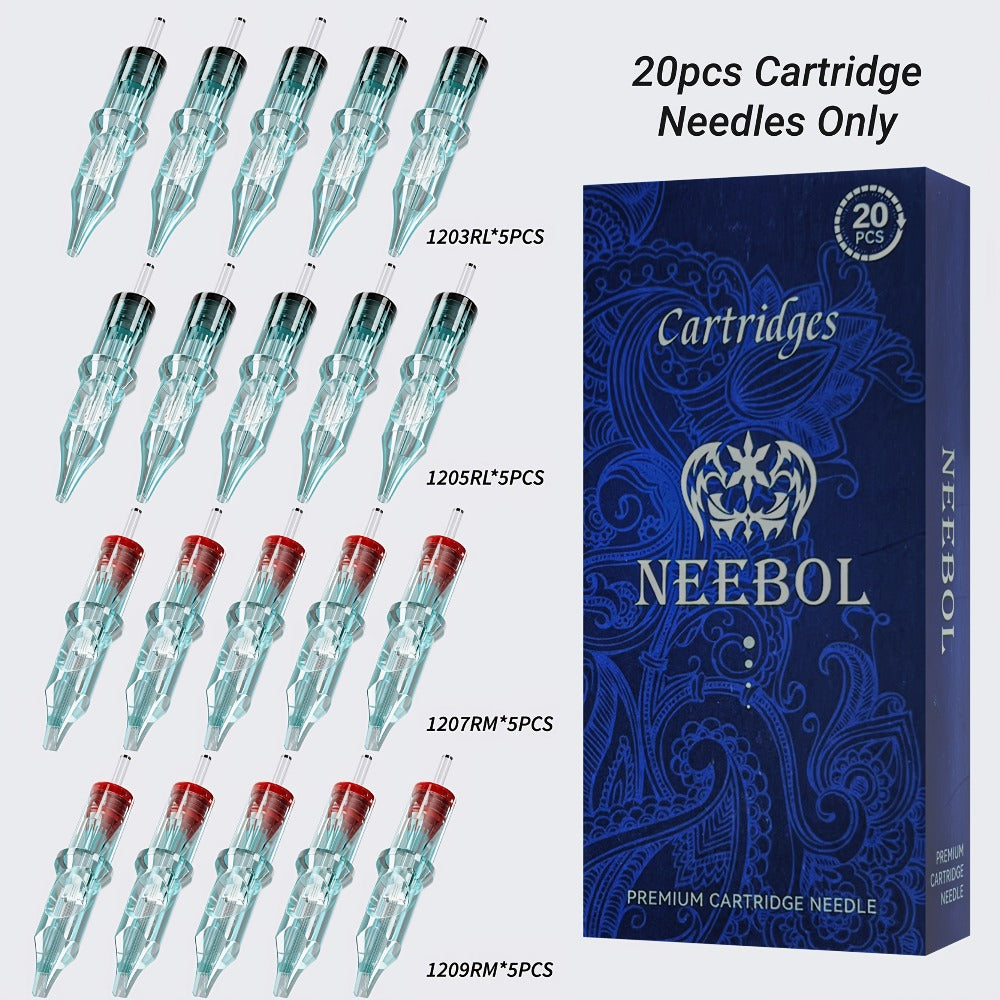 Tattoo Cartridge Needles Disposable 20/50pcs - Standard Round Liner RL & Round Magnum RM Mixed Sizes, Sterile Tattoo Needle Cartridges for Professional Artists & Beginners, Body Art Supplies