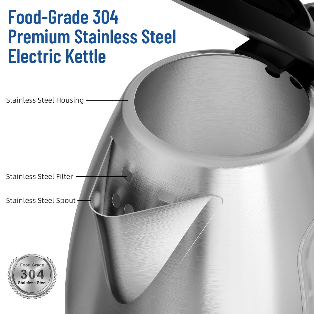 Electric Kettle 1200W Fast Boiling 1.8L Stainless Steel BPA-Free Auto Shut-Off Boil-Dry Protection 360 Swivel Base for Coffee Tea Kitchen Camping Office Home