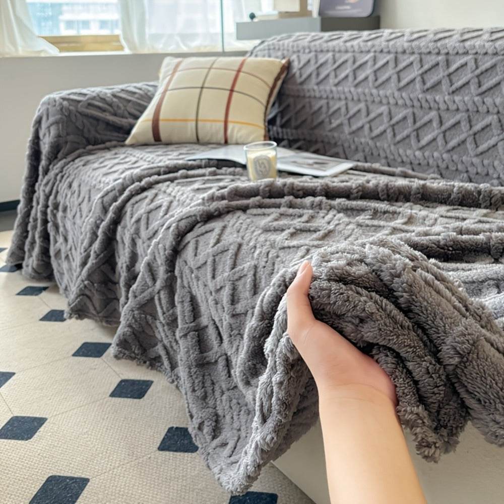 Velvet Sofa Cover Bohemian Jacquard Slipcover Soft Polyester Non-Slip Washable Pet Friendly Fits 3 4 Seater Sofa Couch for Living Room Bedroom - Green Blue Coffee Brown Dark Gray Beige