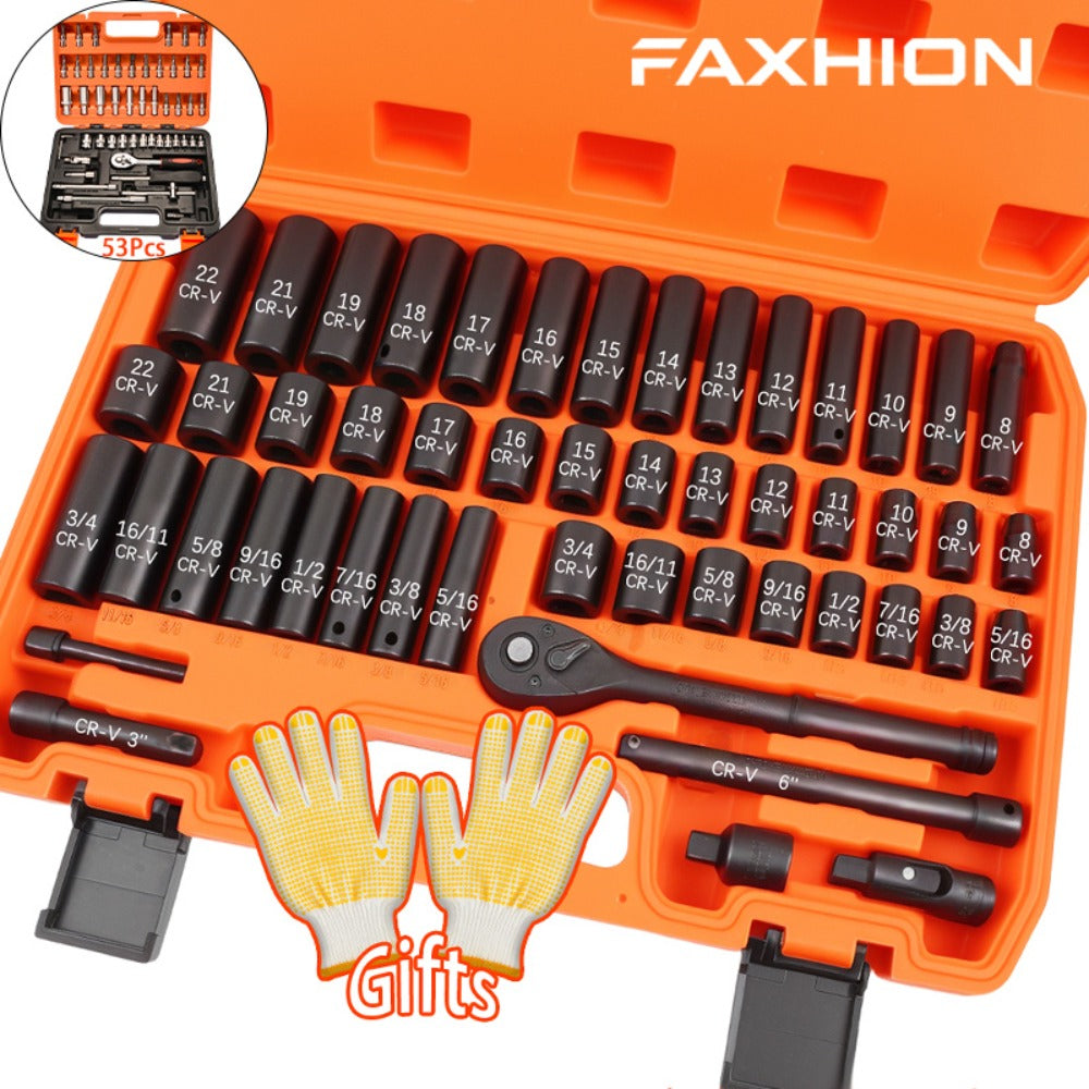 Professional Auto & Bicycle Repair Tool Set 50/53PCS ¨C Ratchet Wrench Kit | Racing-Grade Car Maintenance Tools | Socket Set for Auto Parts, Bike & Machinery Repair | Orange