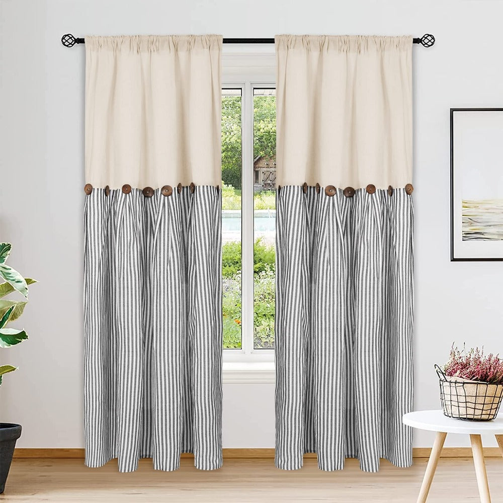 Bohemian Striped Patchwork Curtains, Semi-Sheer Rod Pocket Window Curtains for Bedroom Living Room Kitchen Cafe, Country Cottage Style, 1 or 2 Panels, Multiple Colors & Sizes